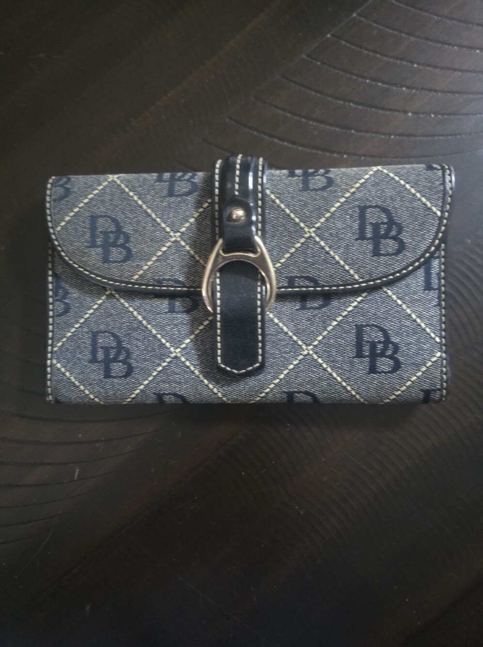 Dooney & Bourke Navy Blue DB Logo Compact Wallet with Buckle
